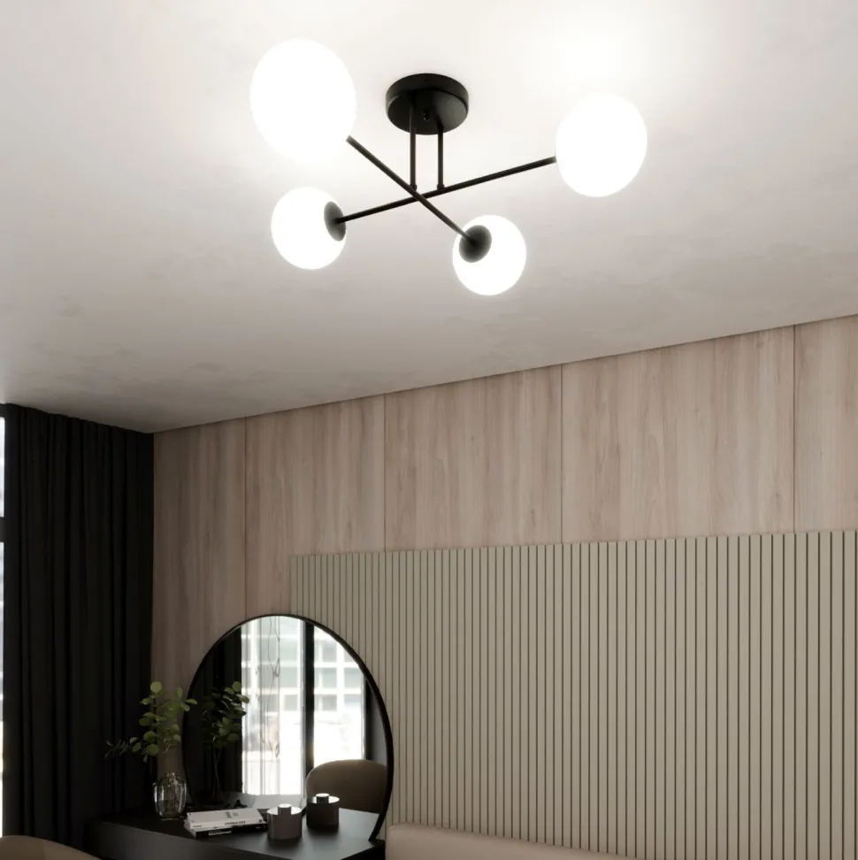 Deckenlampe Schwarz Weiß 4-flammig Kugel Schirme