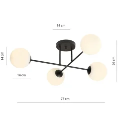 Deckenlampe Schwarz Weiß 4-flammig Kugel Schirme