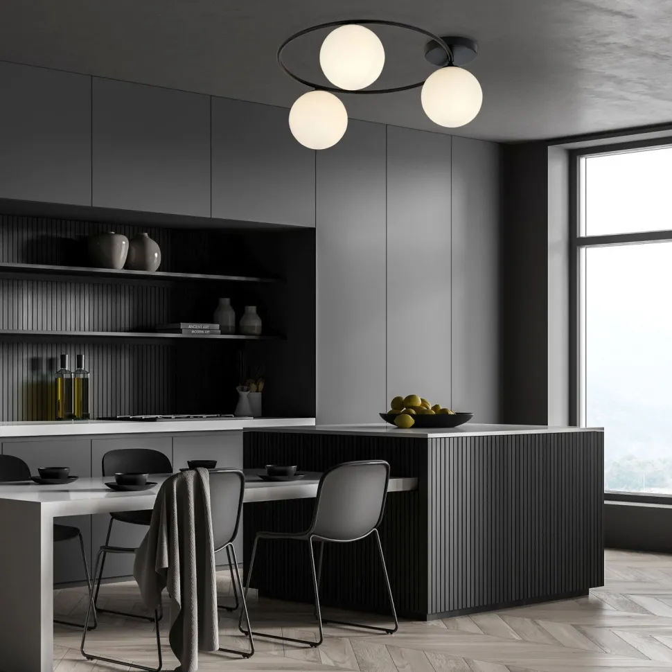 Deckenlampe Schwarz Weiß H: 20 cm Ø 47 cm LIBORIO