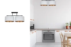 Deckenlampe Stoff blendarm Schwarz Weiß Gold E27 70 cm