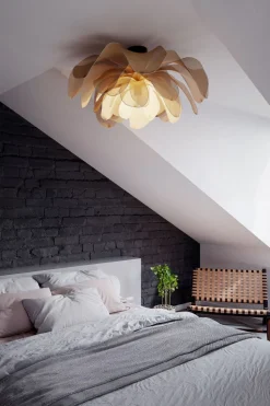 Deckenlampe Stoff Metall B: 80 cm biegsam in Natur E27