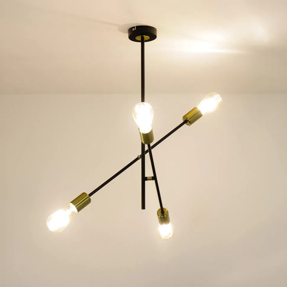 Deckenlampe verstellbar Retro 4x E27 Metall Schwarz