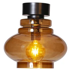 Deckenlampe Vintage Metall Rauchglas B: 30 cm in Silber Cognac