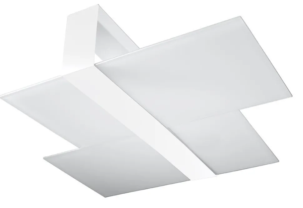 Deckenlampe Weiß Glas Metall flach blendarm 2x E27