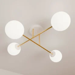 Deckenlampe Weiß Gold aus Glas Metall 4-flammig