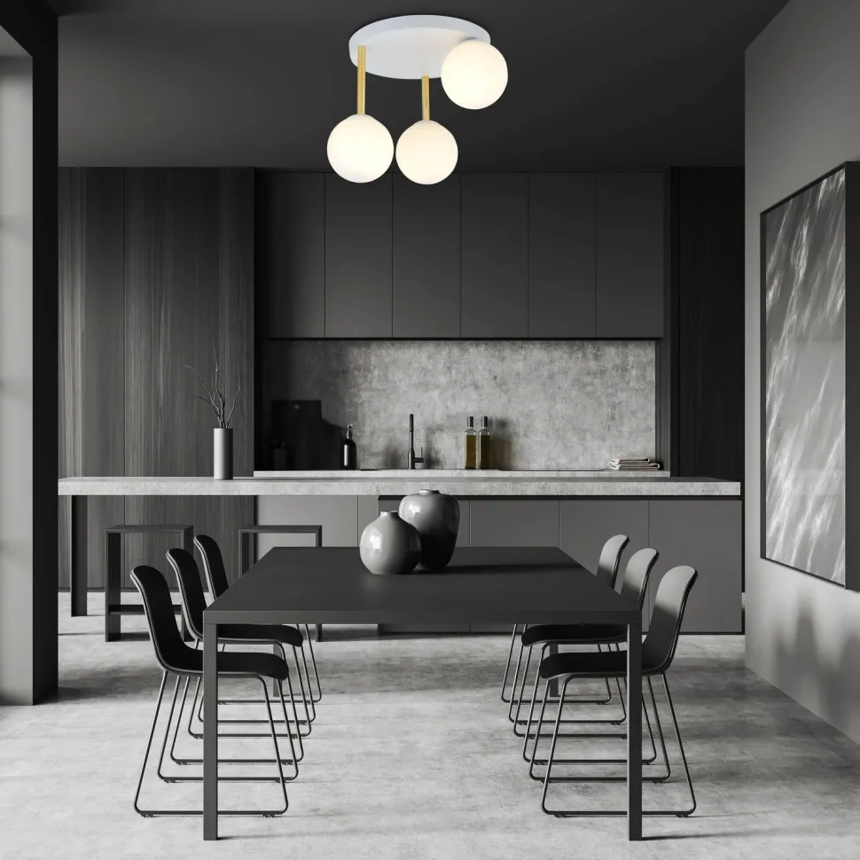 Deckenlampe Weiß Gold 3x E14 Glas Metall blendarm