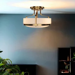 Deckenlampe Weiß Messing antik Jugendstil blendarm