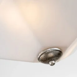 Deckenleichte Glas Metall B: 36,8 cm 2x E27 Silber antik Weiß