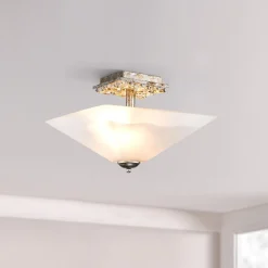 Deckenleichte Glas Metall B: 36,8 cm 2x E27 Silber antik Weiß