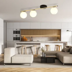 Deckenleuchte 80 cm lang Kugel Schirme Glas Metall