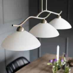 Deckenleuchte blendarm Metall Glas in Stahl Weiß 112 cm