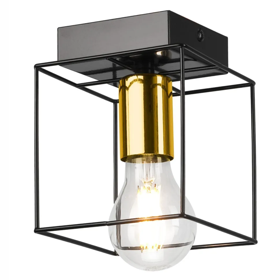 Deckenleuchte eckig klein E27 Draht Metall Würfel Schwarz Gold