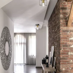 Deckenleuchte eckig klein E27 Draht Metall Würfel Schwarz Gold