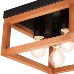 Deckenleuchte eckig Rustikal Schwarz B: 30 cm Holz Metall