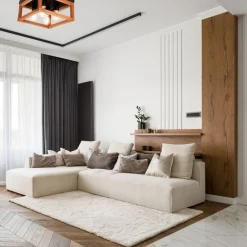 Deckenleuchte eckig Rustikal Schwarz B: 30 cm Holz Metall