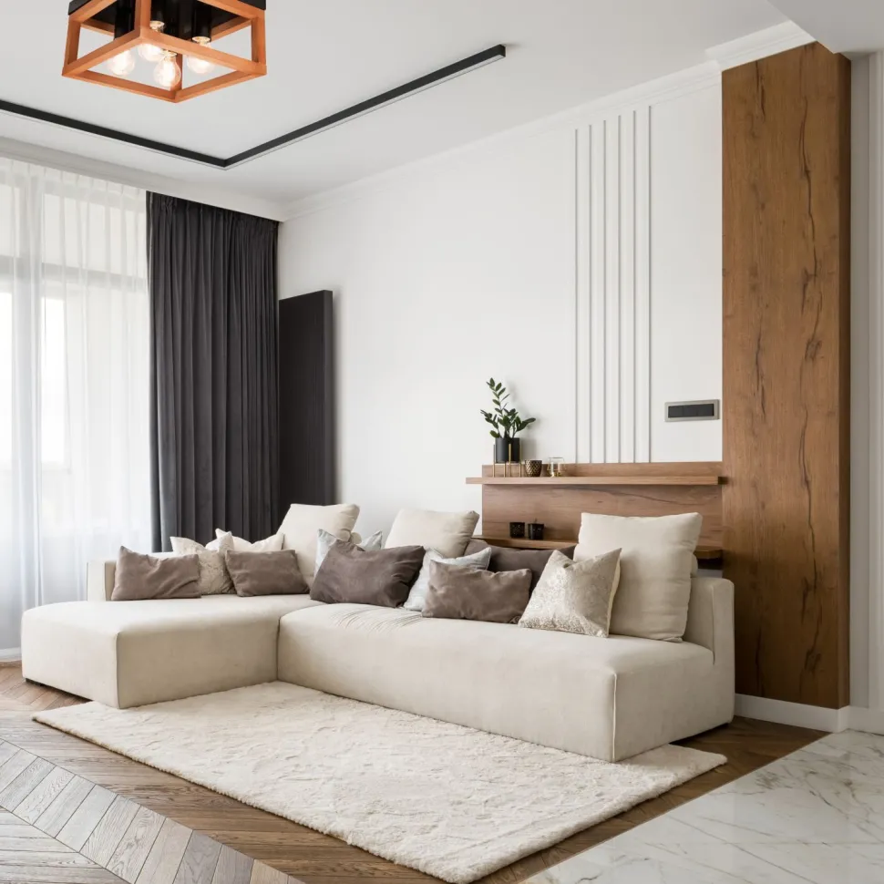 Deckenleuchte eckig Rustikal Schwarz B: 30 cm Holz Metall