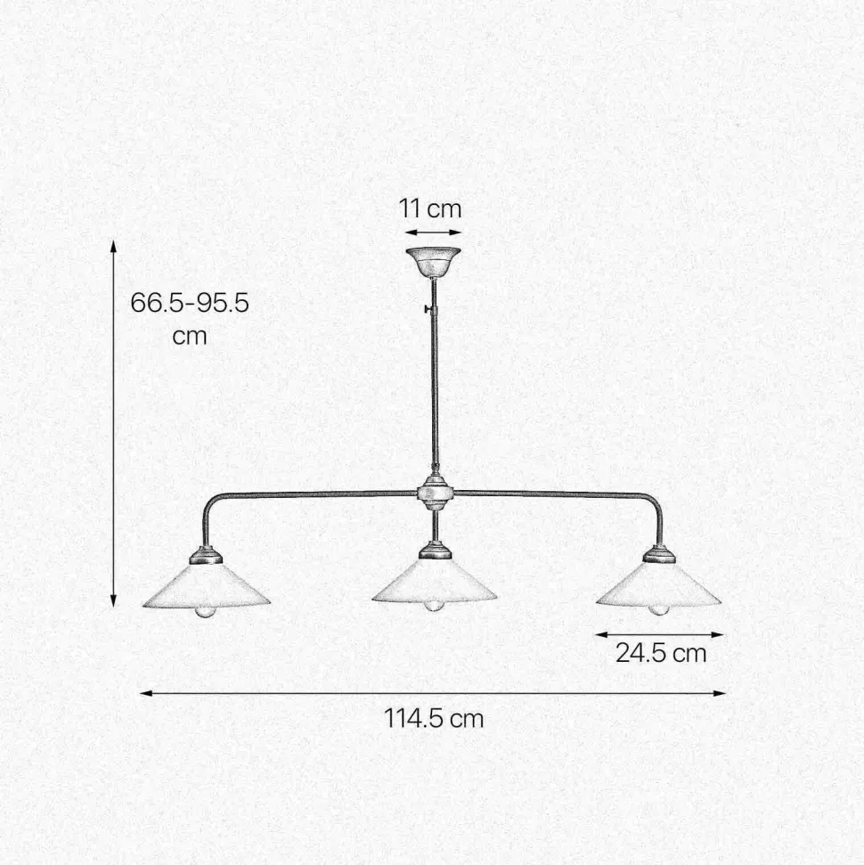 Deckenleuchte 3-flammig B: 114,5 cm Glas Messing E27