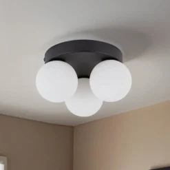 Deckenleuchte 3-flammig G9 Ø 23 cm Schwarz Weiß Glas Metall