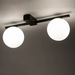 Deckenleuchte 2-flammig G9 48 cm lang Schwarz Weiß Glas Kugel