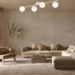 Deckenleuchte Glas Metall 100 cm lang Weiß Gold E14