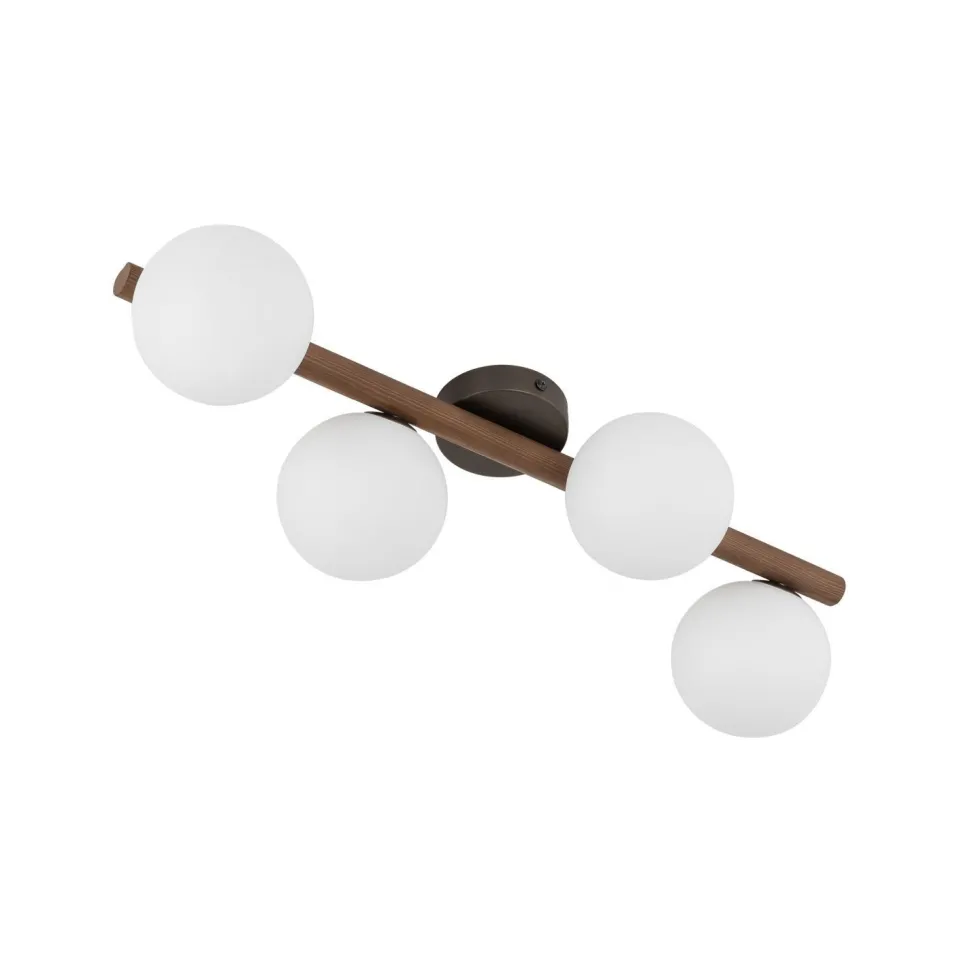 Deckenleuchte Glas Metall Holz 65 cm lang Weiß Braun 4x G9