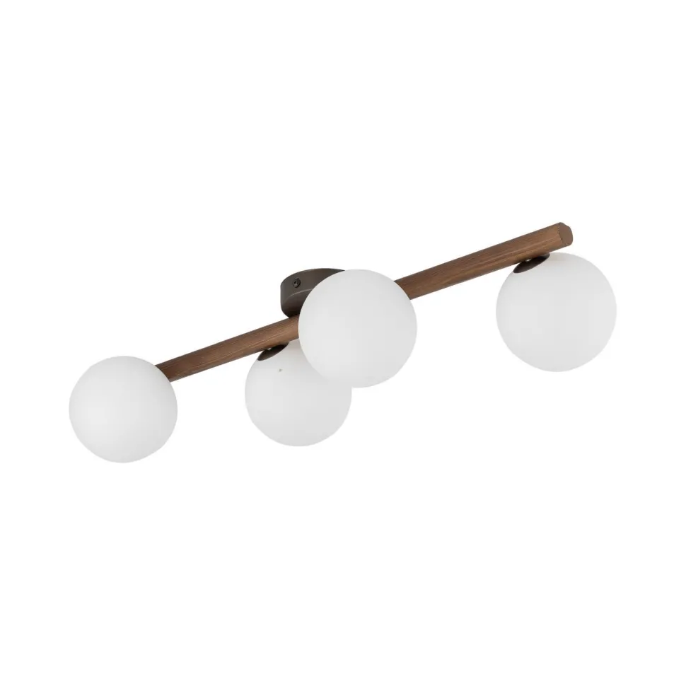 Deckenleuchte Glas Metall Holz 65 cm lang Weiß Braun 4x G9