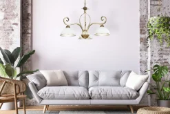 Deckenleuchte Gold Antik Weiß Glasschirm 3-flammig