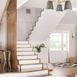 Deckenleuchte Grau Holz Stoff Metall Wohnzimmer