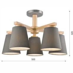 Deckenleuchte Grau Textil Holz 5-fmg Skandinavisch