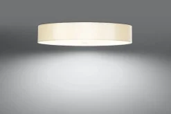 Deckenleuchte groß Ø 80 cm rund Weiß Stoff Glas 6x E27