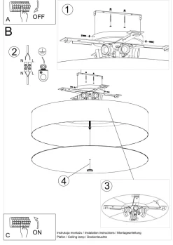 Deckenleuchte groß Ø 80 cm rund Weiß Stoff Glas 6x E27