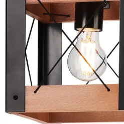 Deckenleuchte Holz Metall Rustikal Schwarz eckig klein E27