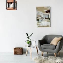 Deckenleuchte Holz Metall Rustikal Schwarz eckig klein E27