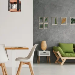 Deckenleuchte Holz Metall Rustikal Schwarz eckig klein E27