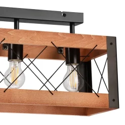 Deckenleuchte Holz Metall Rustikal L: 53 cm Schwarz 3x E27