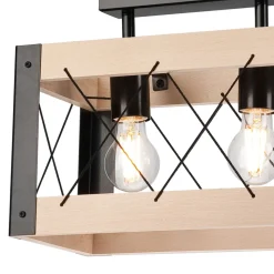 Deckenleuchte Holz Metall eckig 2x E27 Rustikal Schwarz Natur