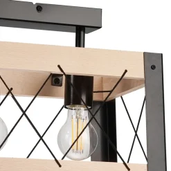 Deckenleuchte Holz Metall eckig 2x E27 Rustikal Schwarz Natur