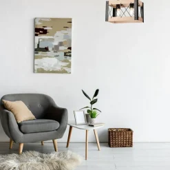 Deckenleuchte Holz Metall eckig 2x E27 Rustikal Schwarz Natur