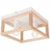 Deckenleuchte Holz Metall B: 30 cm eckig Natur Weiß 2x E27