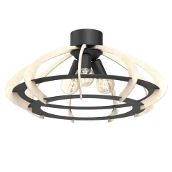 Deckenleuchte Holz Metall Schwarz Natur hell 3-flammig