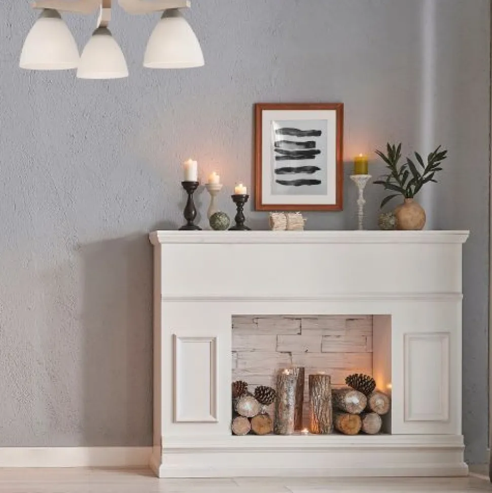 Deckenleuchte in Buche Weiß Holz Wohnzimmer