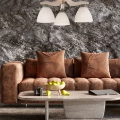 Deckenleuchte in Buche Weiß Holz Wohnzimmer