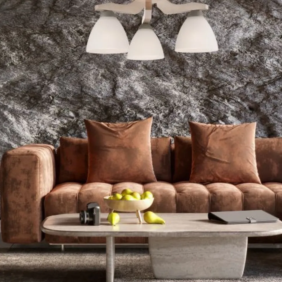 Deckenleuchte in Buche Weiß Holz Wohnzimmer