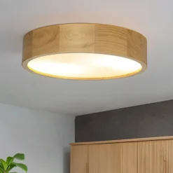 Deckenleuchte in Eiche rund Wohnzimmer Holz Lampe