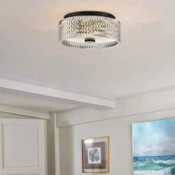 Deckenleuchte Kristall rund Ø 30,5 cm Schwarz E27 blendarm