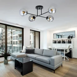 Deckenleuchte Kugel Schirme 4x E14 Grau Schwarz