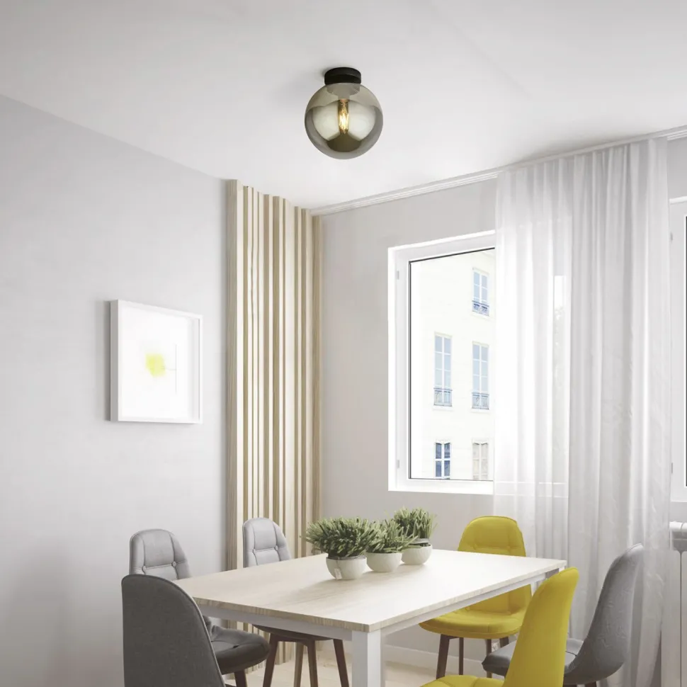 Deckenleuchte Kugelschirm Ø 25 cm Rauchglas Metall