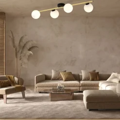 Deckenleuchte lang 100 cm in Schwarz Weiß Gold