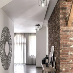 Deckenleuchte Metall eckig Schwarz Chrom B: 13 cm für E27