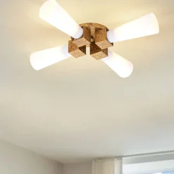 Deckenleuchte Metall Glas B: 66 cm in Gold Antik Weiß